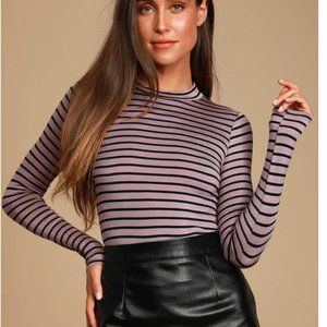 Mauve Striped Mock Neck Top